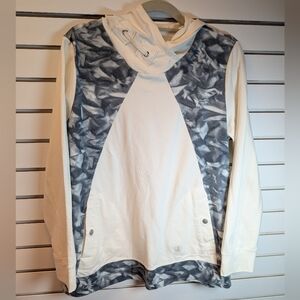 Neon Buddha Lux Leisure Women's Happy Times Top, White and Gray Hoodie, L NWOT